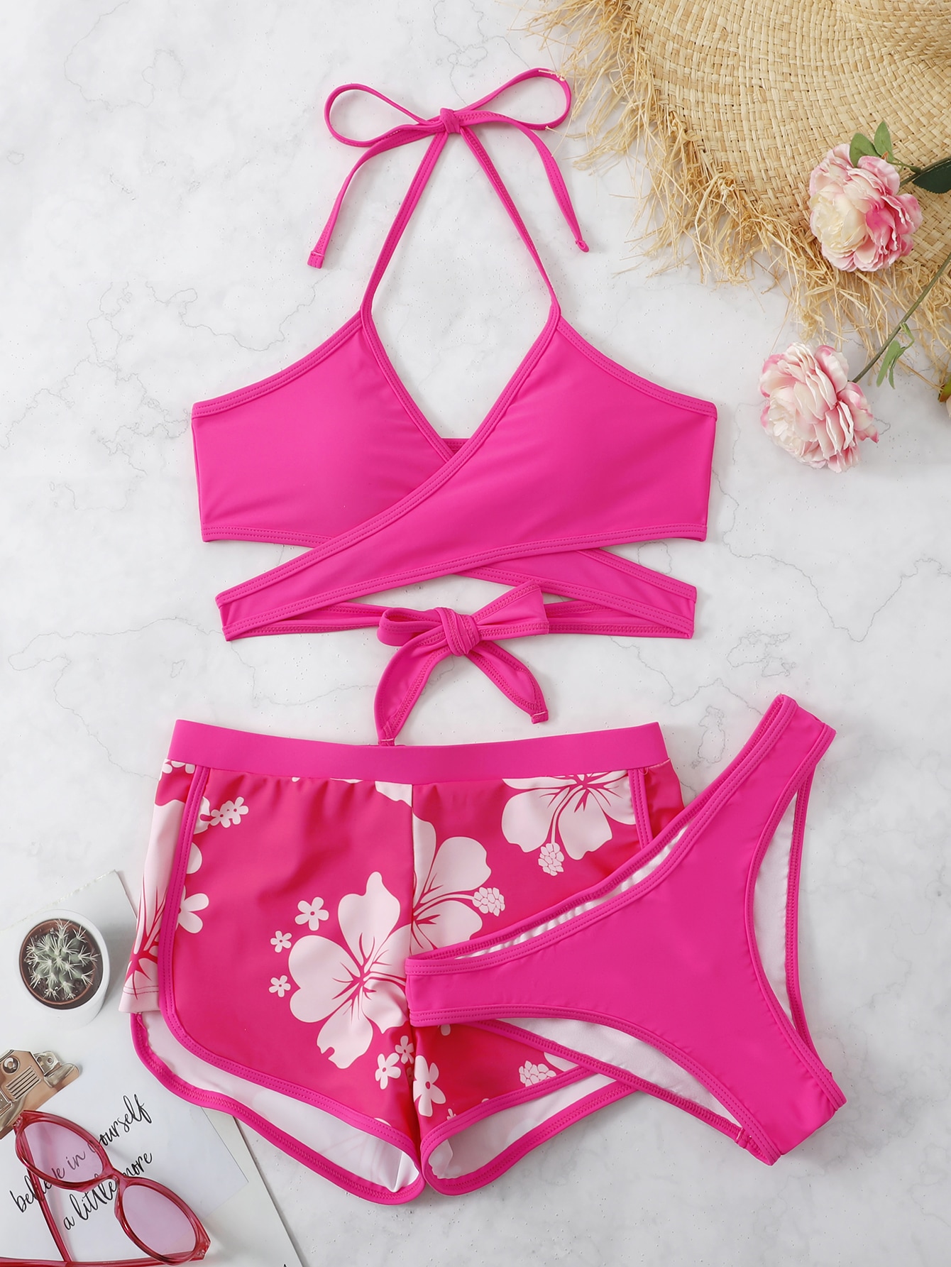 Random Floral Print Wrap Halter Bikini Swimsuit SHEIN USA