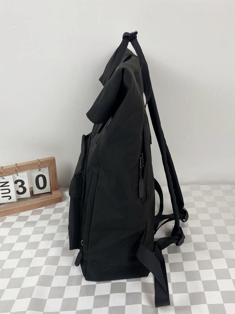 Sac à dos fonctionnel pour femme de couleur unie convenant aux déplacements et aux voyages, sac à dos fonctionnel minimaliste pour femme pour utilisation quotidienne, sac à dos fonctionnel pour femme de couleur unie, sac à dos noir de style sportif minimaliste pour femme - Noir - Voir 6