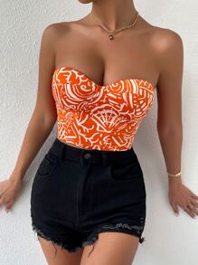 Chiquease Allover Print Grommet Lace Up Bustier Tube Top - Multicolor - View 4