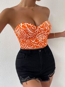 Chiquease Allover Print Grommet Lace Up Bustier Tube Top - Multicolor - View 6