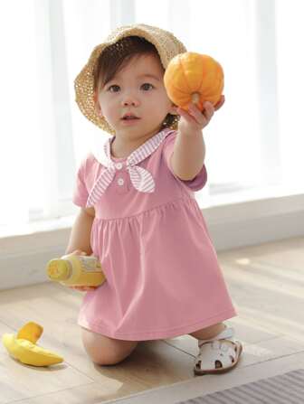 Toddler Girls Striped Tie Neck Dress