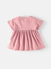 小女童條紋圖案繫帶領連衣裙 - 淺粉色 - 查看 2