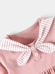 小女童條紋圖案繫帶領連衣裙 - 淺粉色 - 查看 4