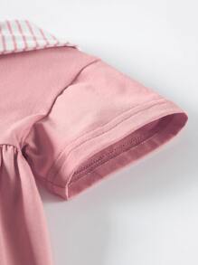 小女童條紋圖案繫帶領連衣裙 - 淺粉色 - 查看 5