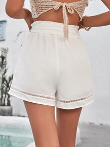 Solid Paper Bag Waist Shorts - White - View 2