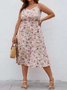 Plus Floral Print Cami Dress - Dusty Pink - View 1