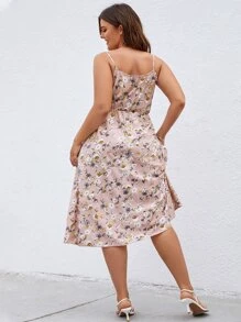 Plus Floral Print Cami Dress - Dusty Pink - View 2