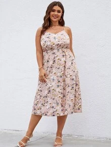 Plus Floral Print Cami Dress - Dusty Pink - View 3