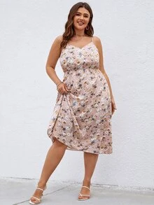 Plus Floral Print Cami Dress - Dusty Pink - View 4