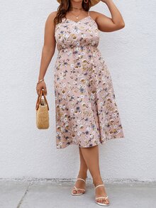 Plus Floral Print Cami Dress - Dusty Pink - View 5