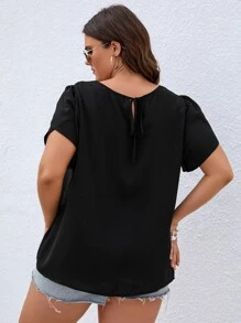 SHEIN Clasi Plus Contrast Lace Petal Sleeve Blouse - Black - View 2