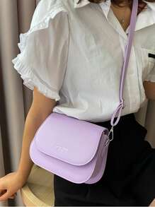 Yogodlns Mini Letter Graphic Flap Saddle Bag , Purple - Purple - View 3