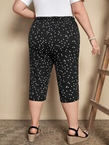 EMERY ROSE Plus Polka Dot Print Capris Trousers - Black - View 2