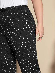 EMERY ROSE Plus Polka Dot Print Capris Trousers - Black - View 6
