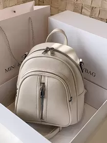 Minimalistische functionele rugzak met rits aan de voorkant - Wit - Bekijken 1