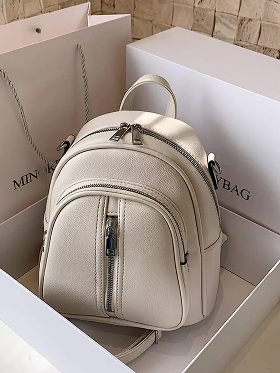 Minimalistische functionele rugzak met rits aan de voorkant - Wit - Bekijken 1