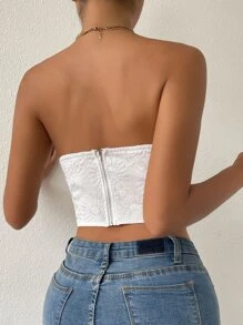 SHEIN Áo nữ Bất đối xứng Tất cả trên in Gợi cảm - trắng - Xem 2