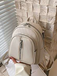 Minimalistische functionele rugzak met rits aan de voorkant - Wit - Bekijken 2