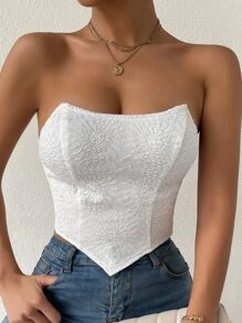 SHEIN Áo nữ Bất đối xứng Tất cả trên in Gợi cảm - trắng - Xem 6