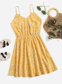 Dreamara Plus Ditsy Floral Print Cami Dress - Yellow - View 1