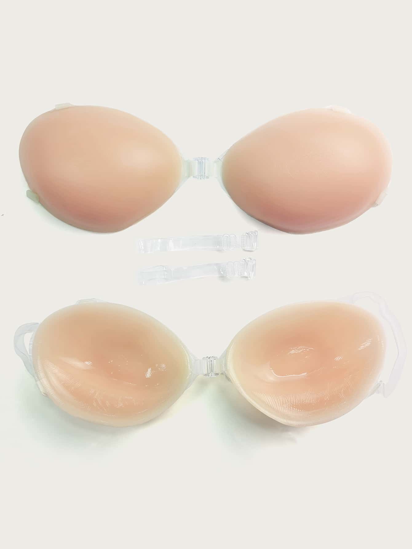 1pair Silicone Self Adhesive Bra With 1pair Transparent Strap - Apricot - View 1