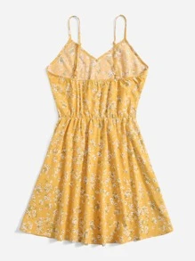 Dreamara Plus Ditsy Floral Print Cami Dress - Yellow - View 2