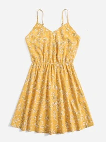 Dreamara Plus Ditsy Floral Print Cami Dress - Yellow - View 5