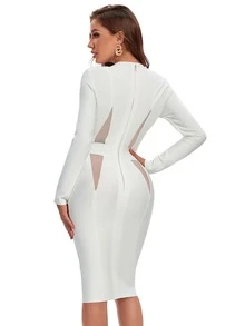 Mesh Panel Bandage Dress - White - View 2