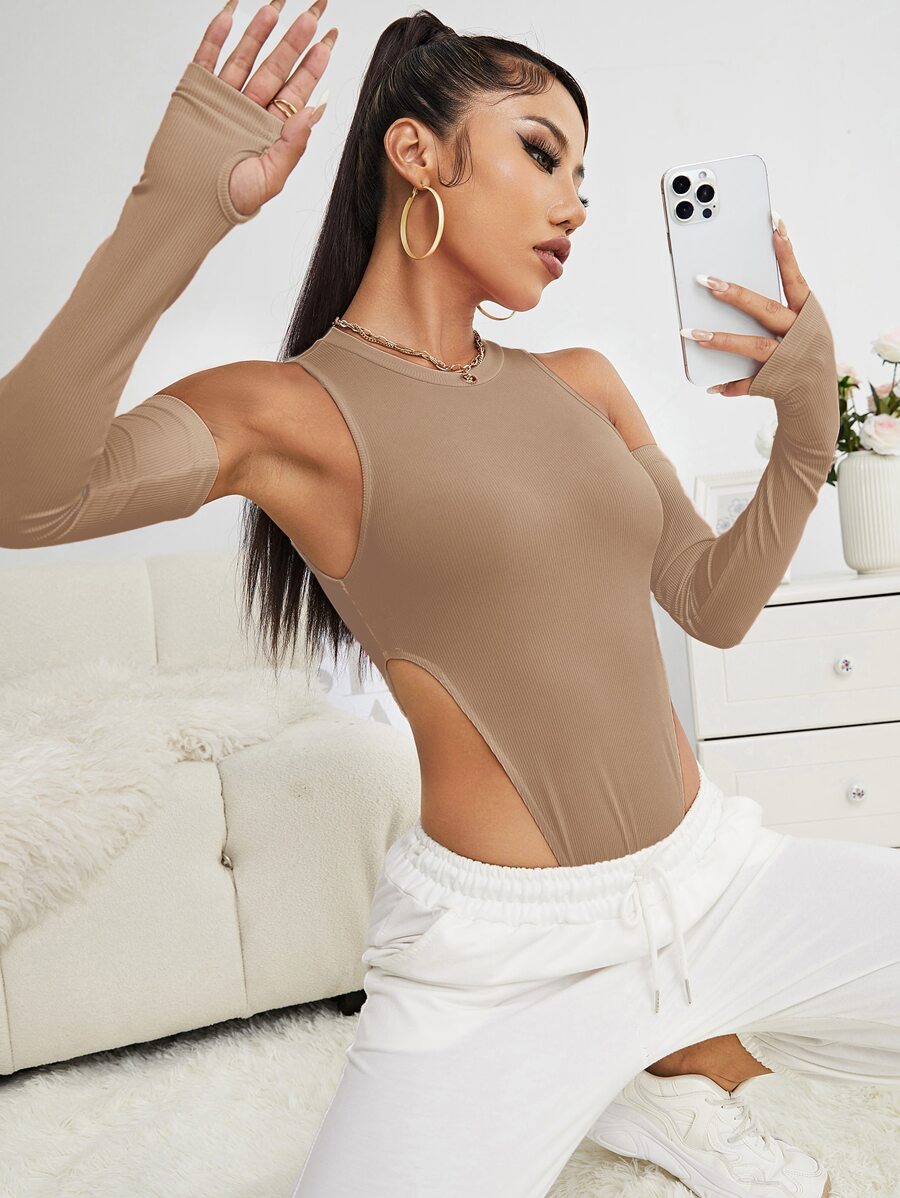 Body tank unicolor con agujeros de pulgar - Camel - Ver 1