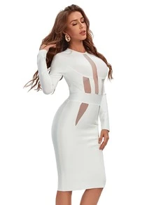 Mesh Panel Bandage Dress - White - View 3
