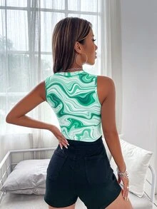 Marbled Print Crop Tank Top - Multicolor - View 2