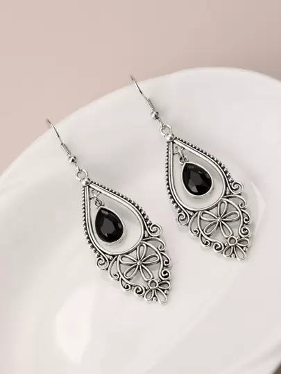 1pair Vintage Alloy Hollow Out Texture Detail Earrings, Suitable For Daily Wear By Women