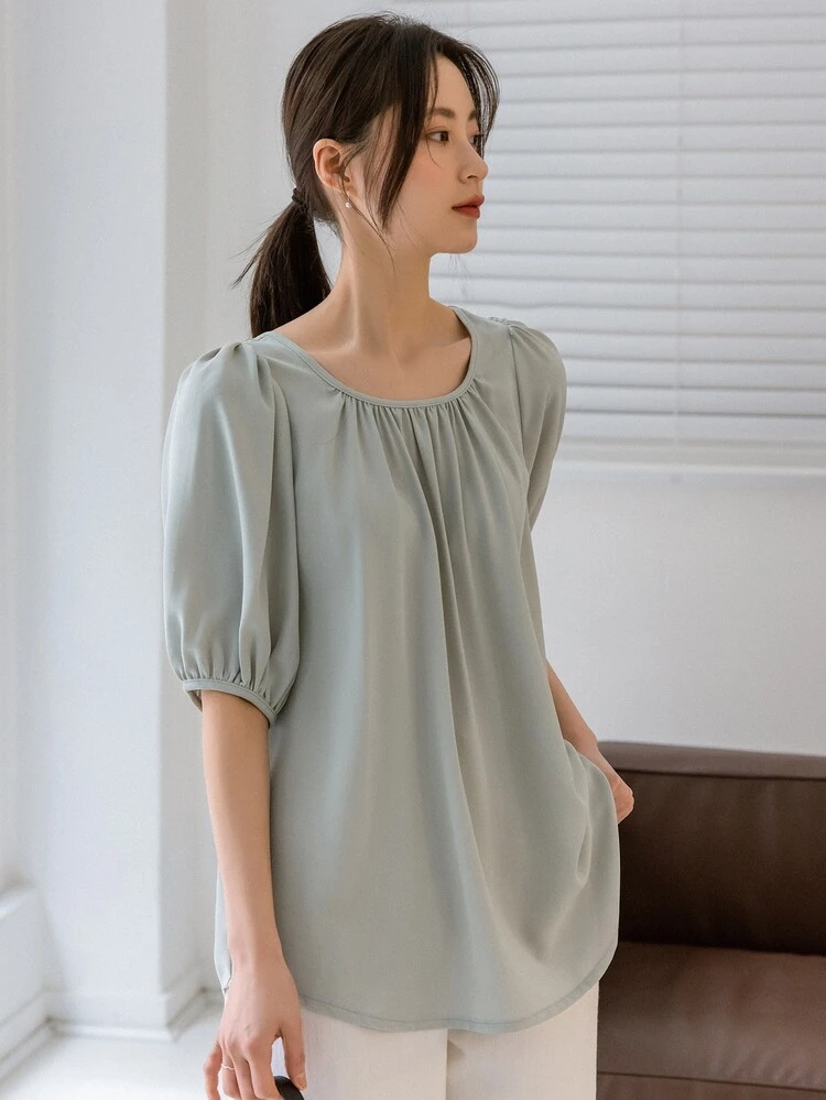 Puff Sleeve Solid Blouse