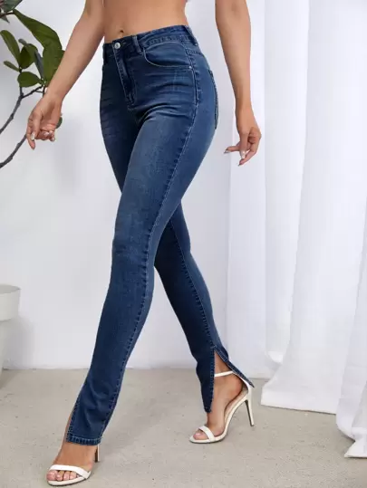 Split Hem Solid Jeans