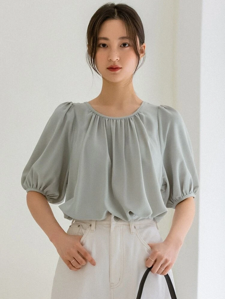 Puff Sleeve Solid Blouse