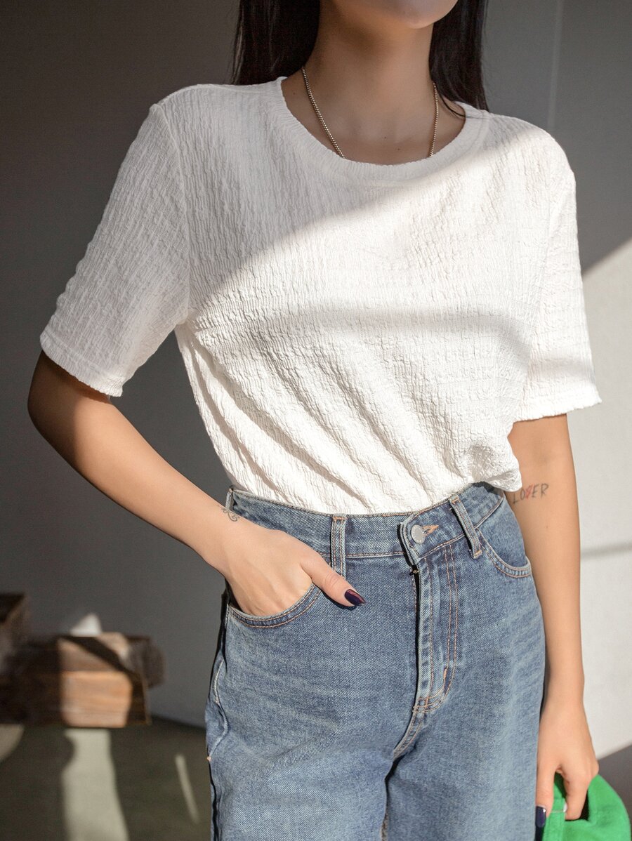 DAZY Solid Textured Blouse - White - View 1