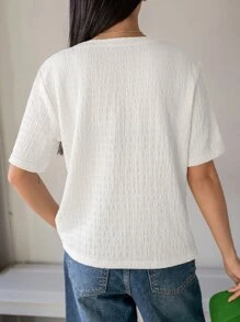 DAZY Solid Textured Blouse - White - View 2