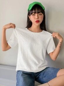 DAZY Solid Textured Blouse - White - View 3