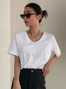 DAZY Scoop Neck Split Side Tee - White - View 5