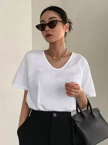 DAZY Scoop Neck Split Side Tee - White - View 7