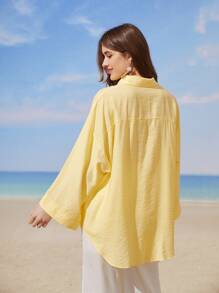 Seusyu Solid Drop Shoulder Shirt,Long Sleeve Tops