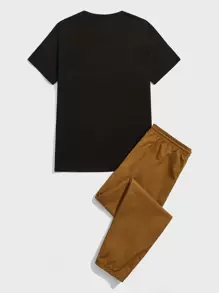 Manfinity VCAY 男士耳機圖案T恤和腰部抽繩長褲 - 彩色 - 查看 2