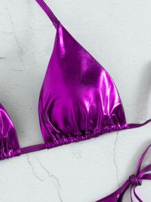 Swim Vcay Tie Side Halter Triangle Bikini,Summer Beach - Purple - View 3