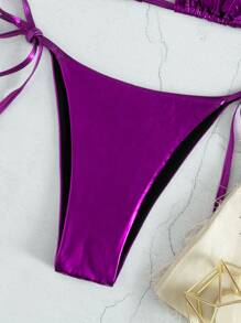 Swim Vcay Tie Side Halter Triangle Bikini,Summer Beach - Purple - View 4