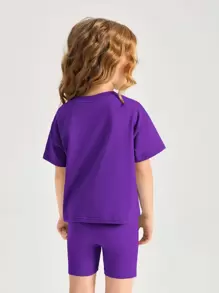 SHEIN Young Girl Cotton Drop Shoulder Top & Biker Shorts Set