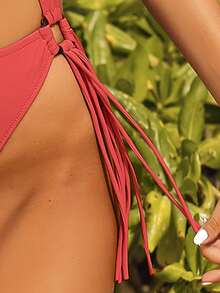 Cut Out Knot Side One Piece Swimsuit - Watermelon Pink - View 3