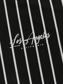 GENTILAND Men Striped & Letter Graphic T-Shirt - Black - View 4