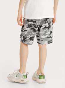 Niños Shorts con estampado de camuflaje de cintura con cordón - Multicolor - Ver 2
