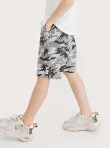 Niños Shorts con estampado de camuflaje de cintura con cordón - Multicolor - Ver 3
