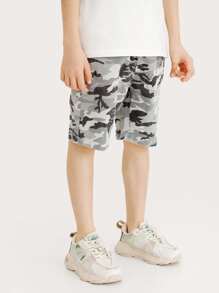 Niños Shorts con estampado de camuflaje de cintura con cordón - Multicolor - Ver 4